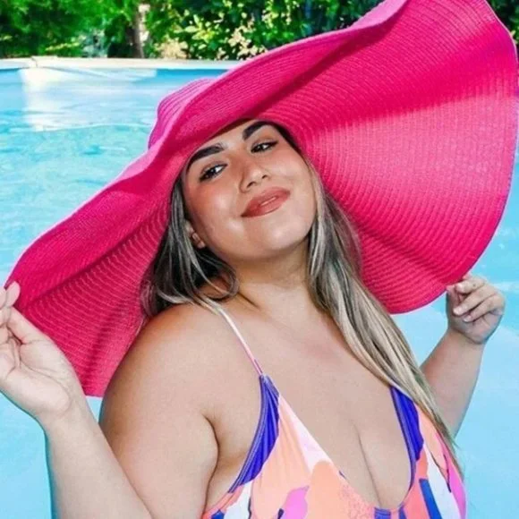 oversized wide brim straw hat hot pink - Picture 2 of 7